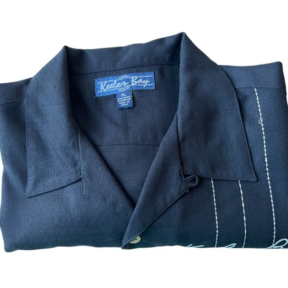 KEEBLER BAY Hawaiian black. shirt in size XL palm trees tropical  drinks Woodie - Picture 11 of 12